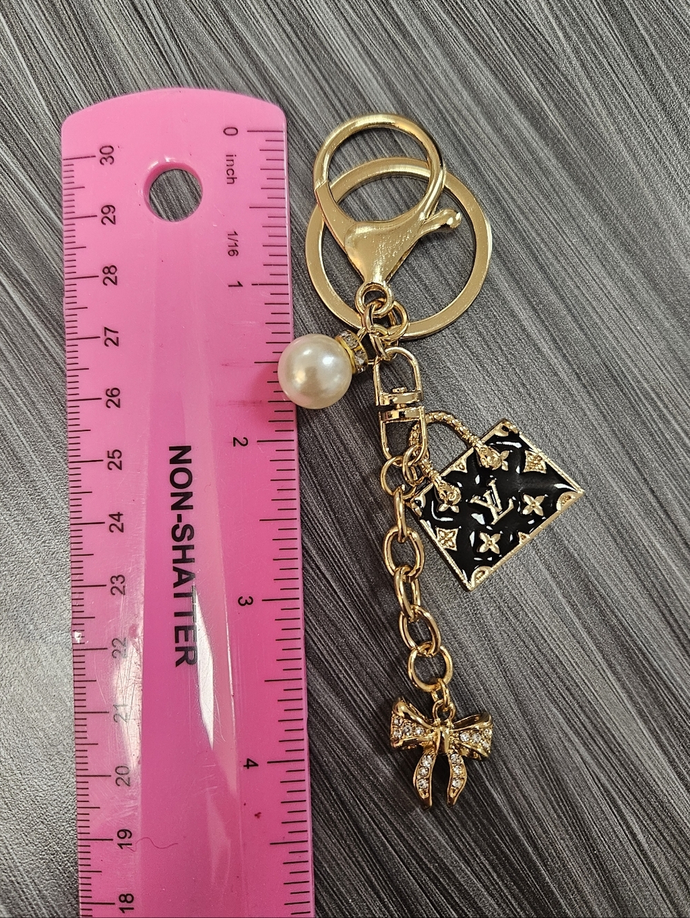 NEW LV Stamped Black Enamel Purse Charm Reimagined On Handmade Bag Charm - Picture 6 of 11